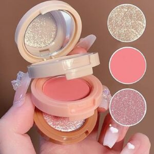 3 in 1 Makeup Blusher & Highlighter Professional Makeup Bristle For Girls & Women (Shade-01)
